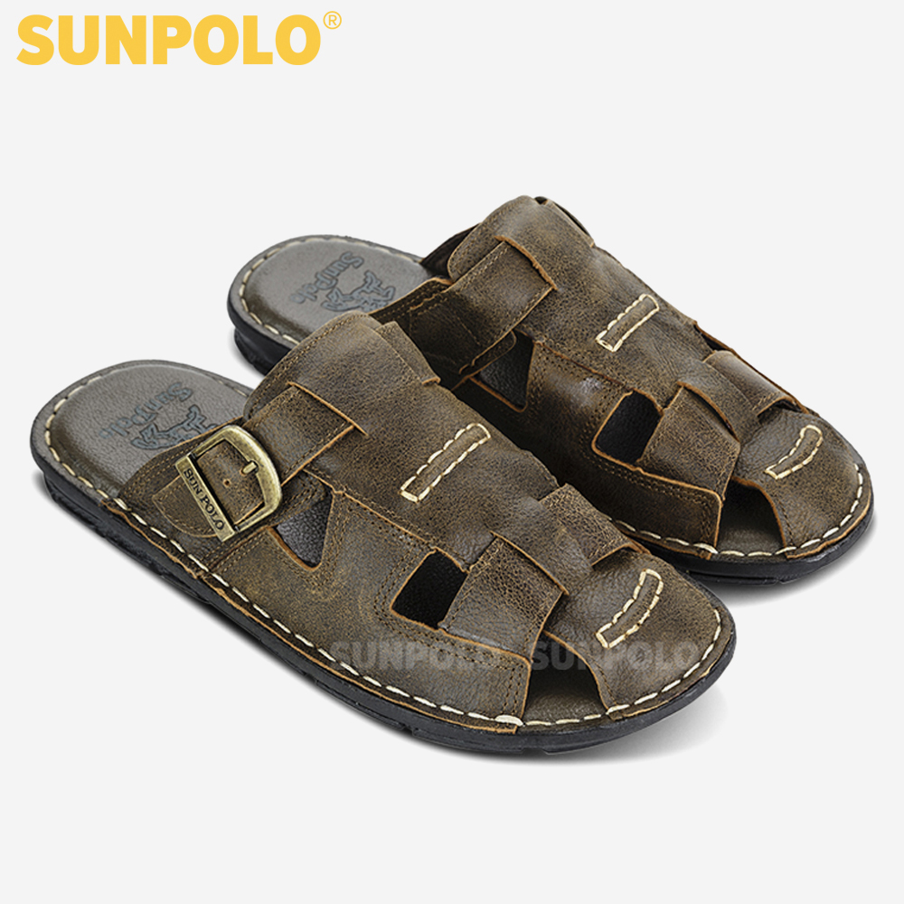 Dép Rọ Nam Da Bò Sunpolo SUA19N - Nâu