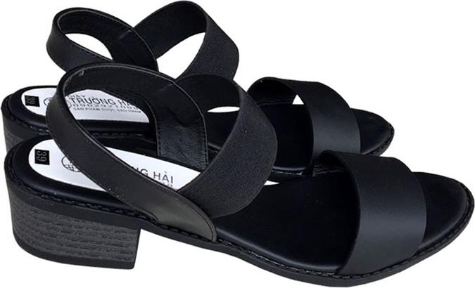 Giày sandal nữ Trường Hải gót vuông 4cm màu đen đế cao su mềm dẻo chống trơn thời trang cao cấp XDN236