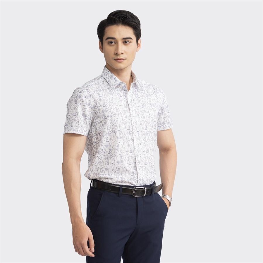 Áo sơ mi nam ngắn tay ARISTINO họa tiết trắng xanh in trẻ trung, ấn tượng - ASS054S3