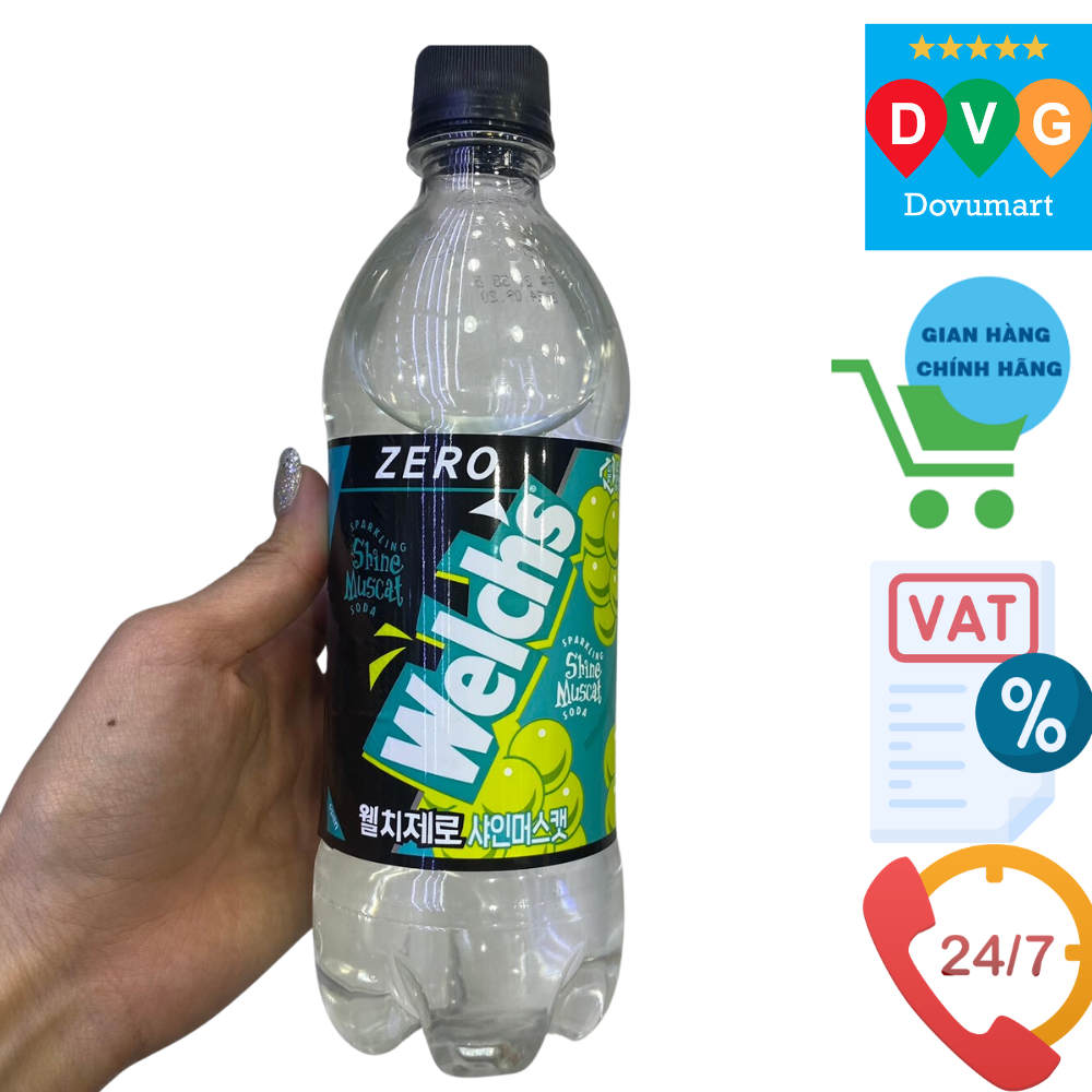 Nước Giải Khát Vị Nho Sữa Welchs Zero Hàn Quốc Chai 500ML/ 농심) 웰치 제로 샤인머스캣 PET 500ML