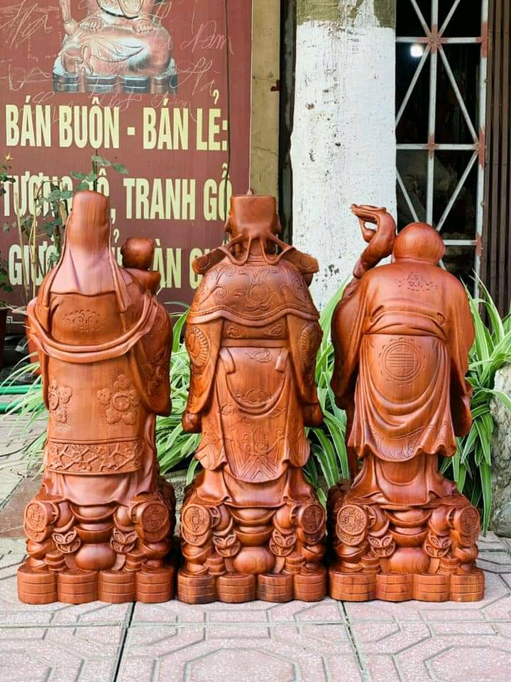 Bộ tượng phật tam đa phúc lộc thọ bằng gỗ hương đá kt 60×23×20cm