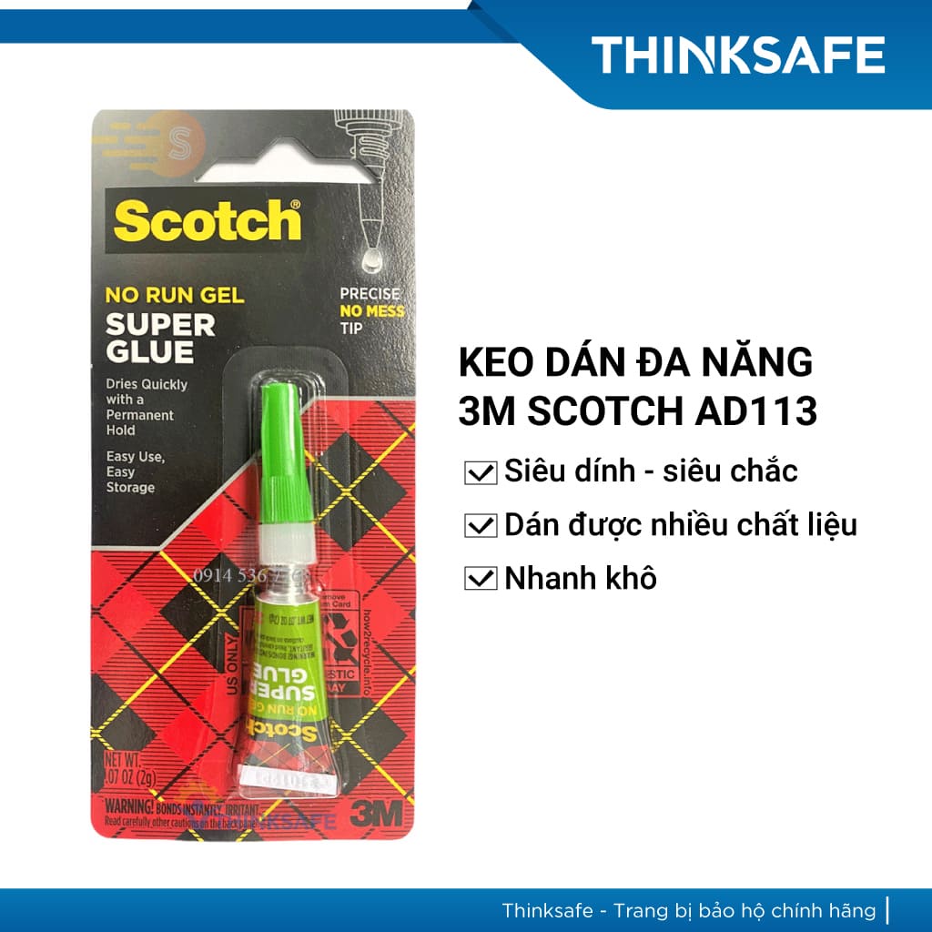 Keo dán đa năng siêu dính 3M Scotch AD113 mau khô, trong suốt, siêu dính, dán gỗ, nhựa, cao su, nỉ, giày dép (2 gram)