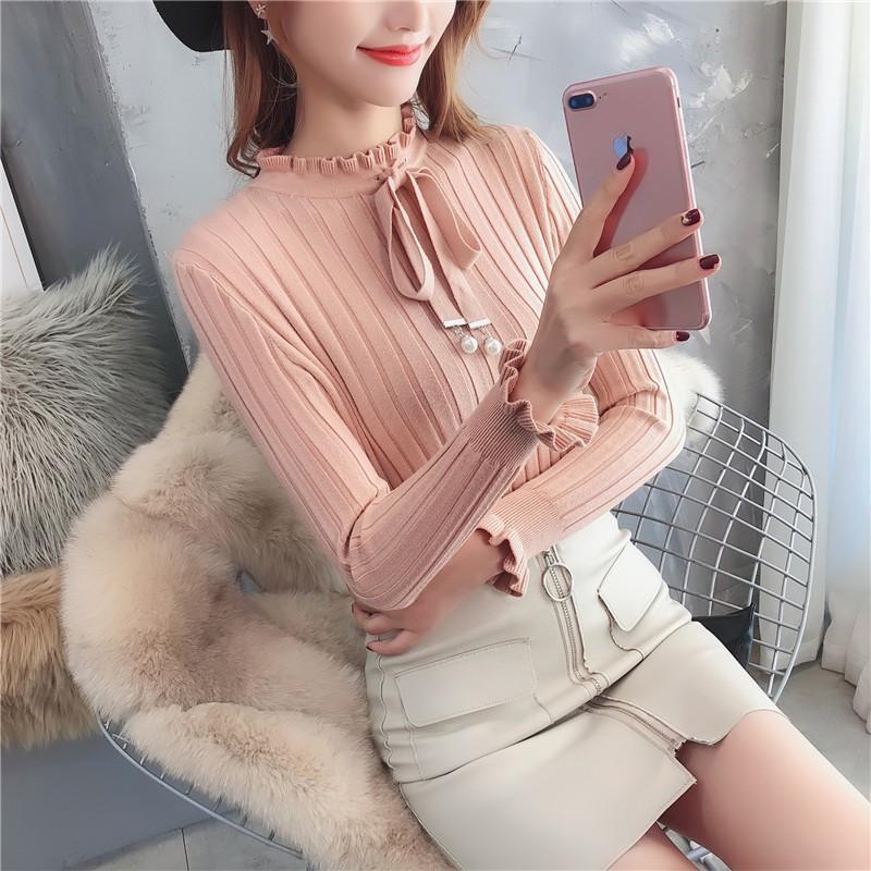 Áo len dệt kim cổ nơ xinh xắn- áo len cho bạn gái