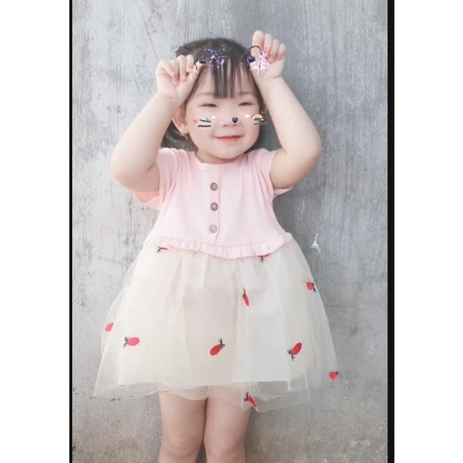 Váy Bé Gái Phong Cách Váy Công Chúa ngắn tay thêu hình dứa từ Sơ Sinh - 3 tuổi