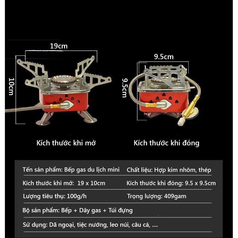 Bếp Gas Mini Du Lịch, Bếp Gas Cắm Trại Siêu Nhỏ Gọn Có Dây Nối Bình Gas An Toàn - Hàng Chính Hãng MINIIN