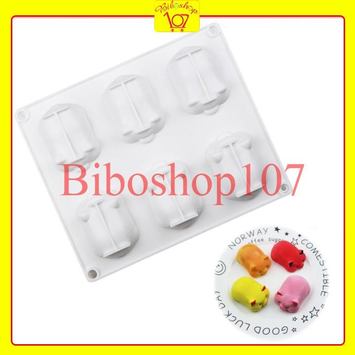 Khuôn silicon 3D làm bánh, thạch rau câu, socola 6 chú heo trắng