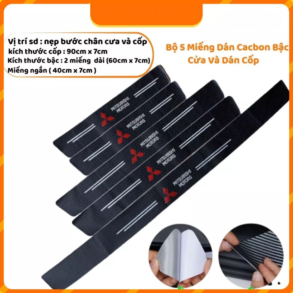 Bộ 5 miếng dán bậc cửa trong ngoài và Cốp Sau Ô tô Chống trầy bằng Vân Carbon ( Chọn hãng