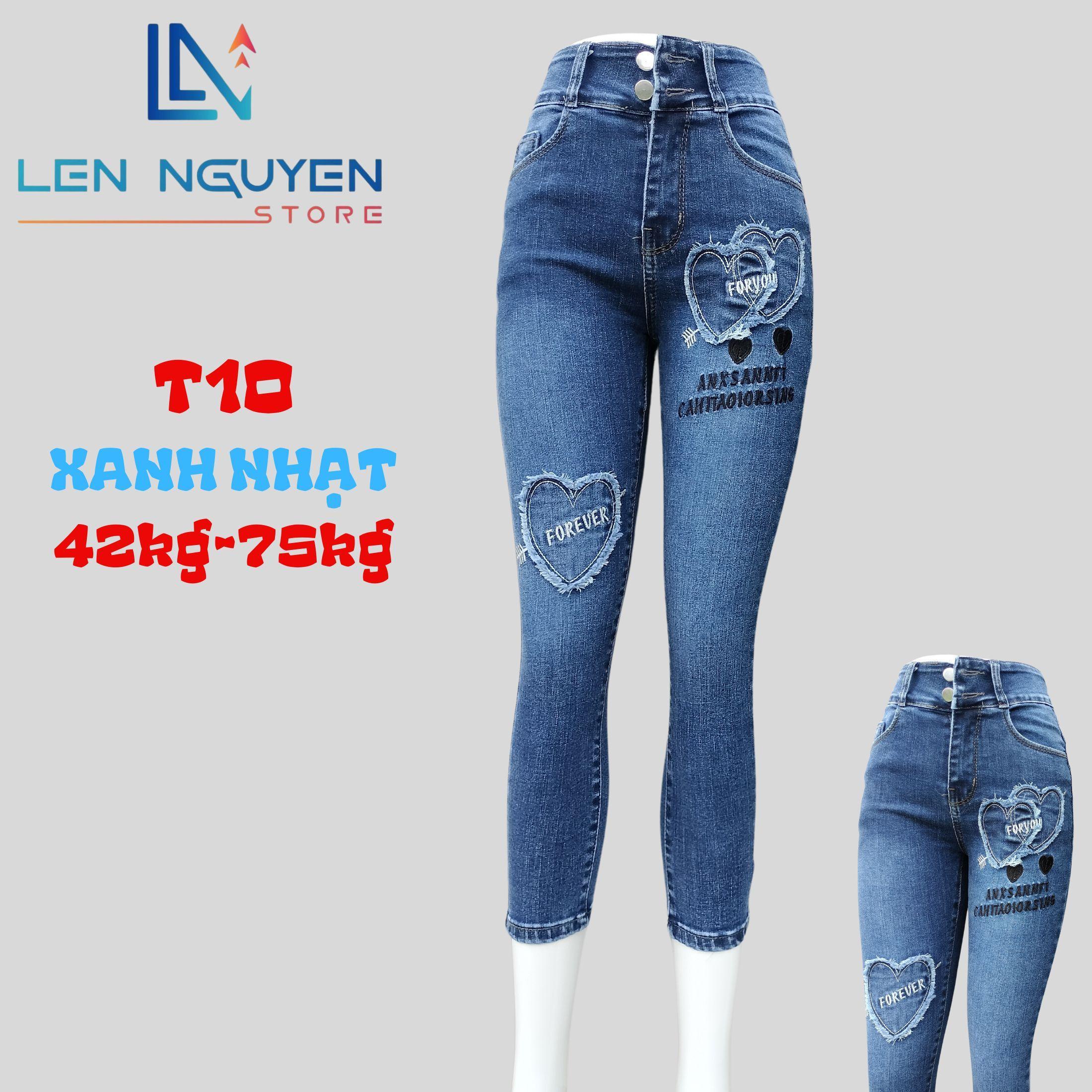 T10_Quần jean nữ, 9 tất, lưng cao, quần bò nữ dáng ôm, quần rin nữ có big size, cho 42kg đến 75kg - Xám