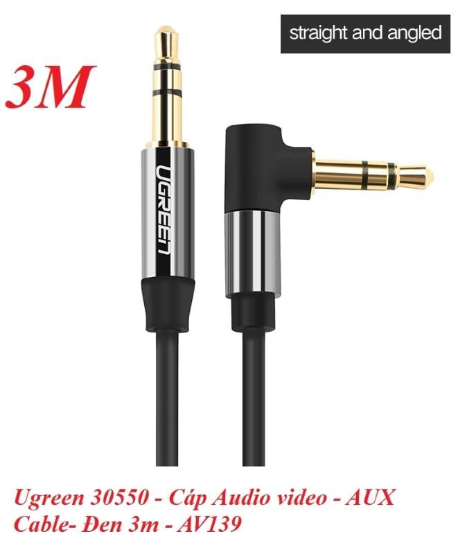 Ugreen UG30550AV139TK 3M màu Đen Cáp âm thanh 2 đầu 3.5mm dương đầu vuông góc mạ vàng - HÀNG CHÍNH HÃNG