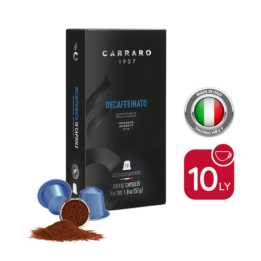 Cà phê viên nén Carraro Decaffeinato -Tương thích với máy capsule Nespresso