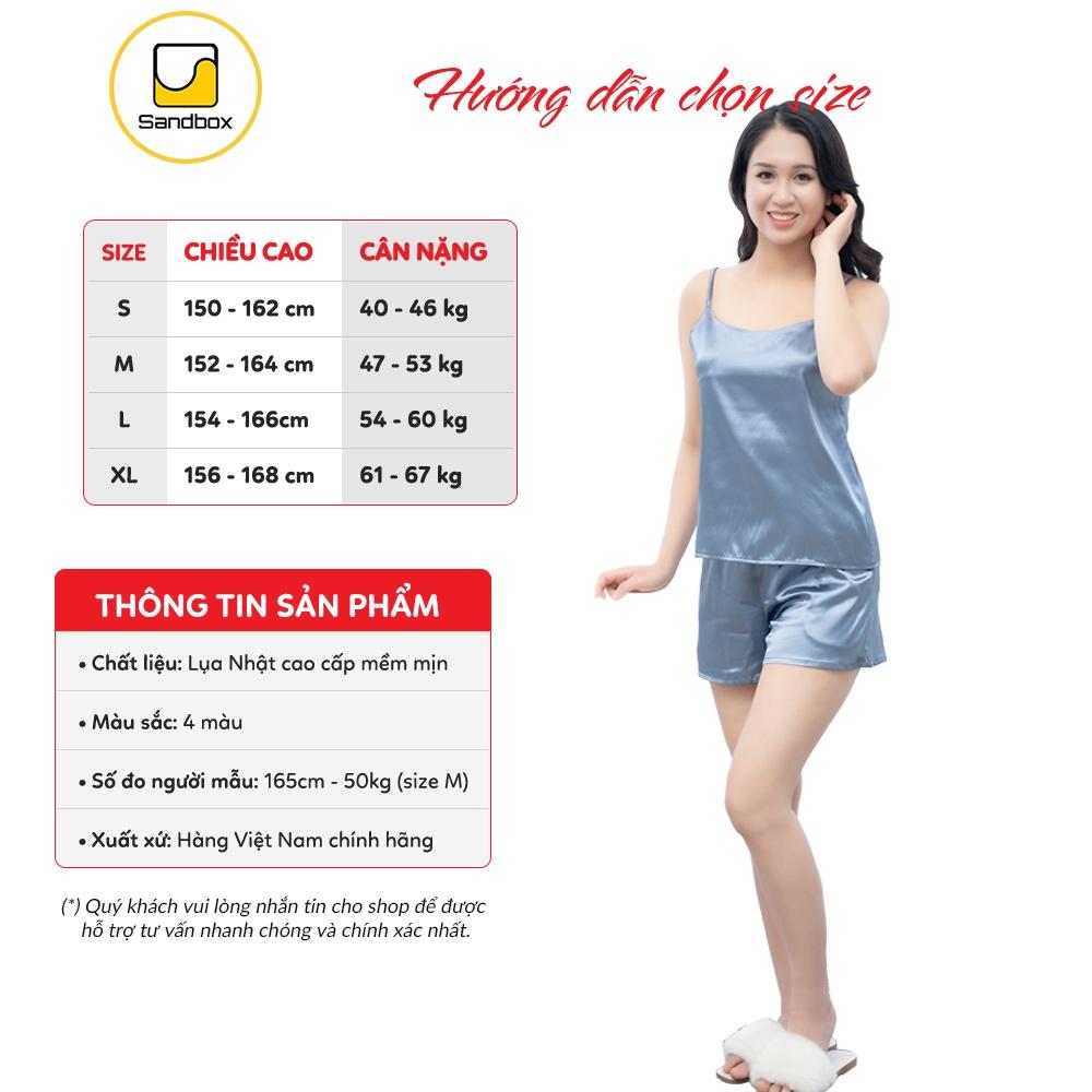 Đồ Bộ Ngủ Nữ Mặc Ở Nhà pyjama SANDBOX Lụa Nhật Trơn Cao Cấp Áo 2 Dây Quần Cộc, Mềm Mại, Thoáng Mát
