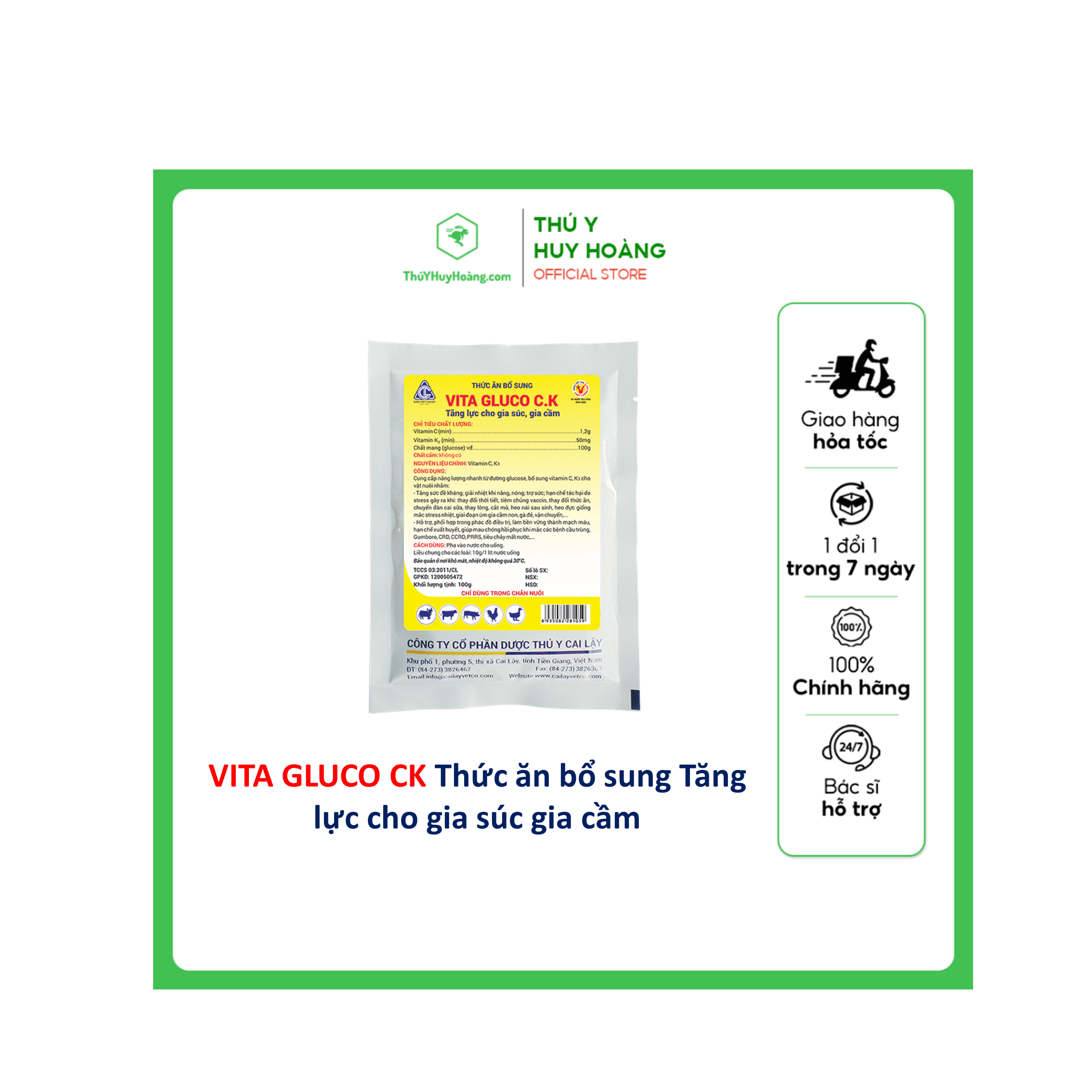Thức ăn bổ sung VITAGLUCO C.K Tăng lực cho gia súc gia cầm Bổ sung vitamin C, K3 và đường glucose, Kích thích sinh trưởng, ăn nhiều