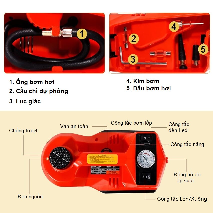 Bộ nâng kích gầm điện, con đội điện kiêm máy bơm lốp và máy siết ốc ô tô đa năng 3 trong 1 TY-155EHJS tải trọng 5 tấn - Hàng nhập khẩu