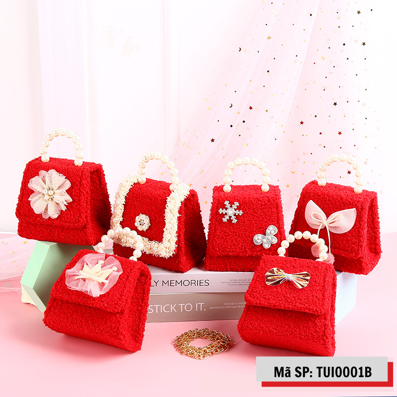 Túi Đeo Chéo Bé Gái Dạ Màu Đỏ Nhiều Hoạ Tiết Mixi Kids TUI0001B