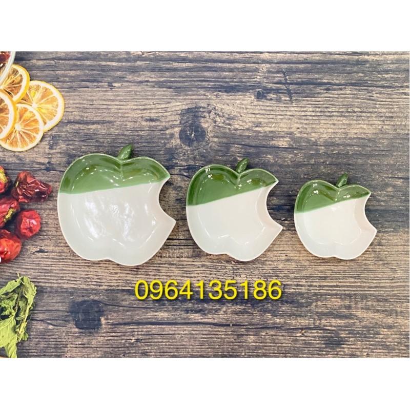 Set 3 đĩa táo đựng đồ ăn hai màu men gốm sứ cao cấp Bát Tràng