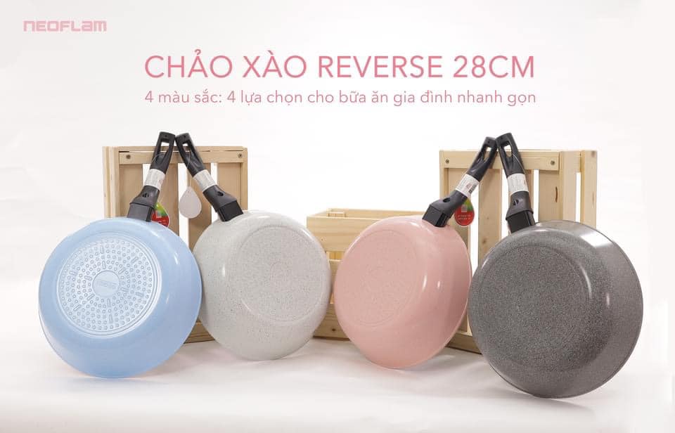 Chảo xào/ Chảo đa năng Reverse Neoflam - 28cm. 4 màu Hồng - xanh dương - Ghi xám - Trắng xám