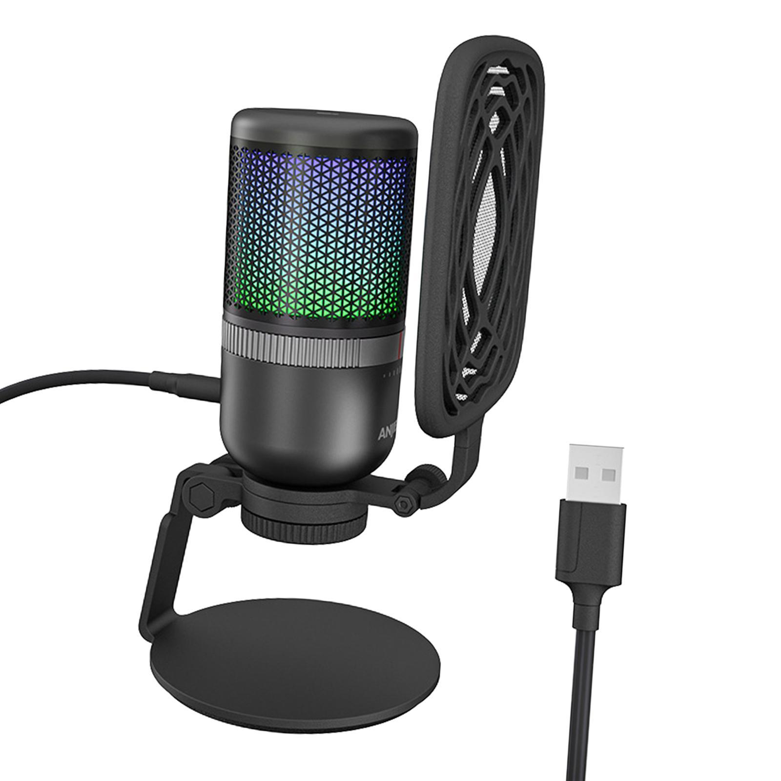 Multipurpose USB Microphone with Filter Sound Control RGB Light Computer Microphone for PC Gaming Recording Vocal Recording