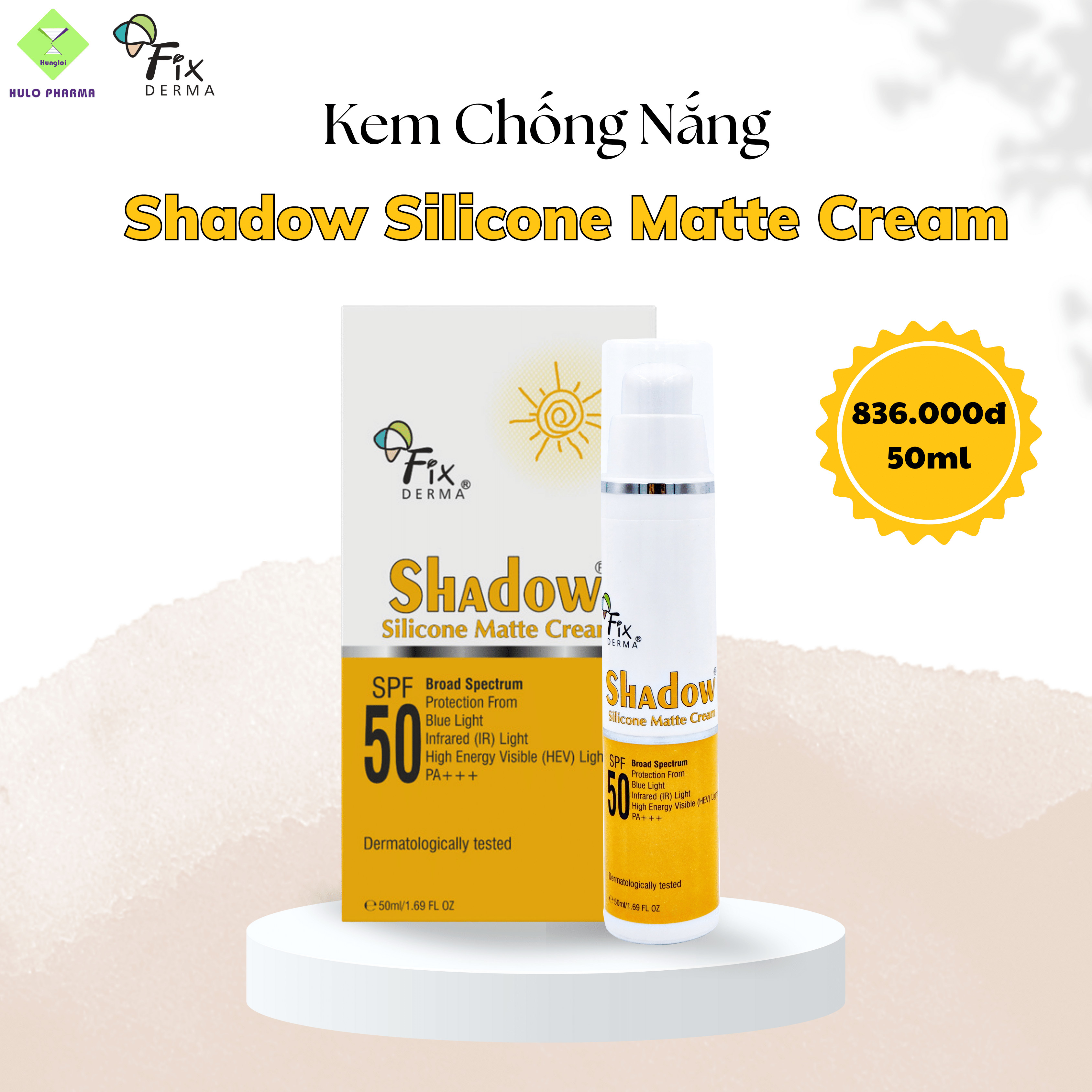 Kem Chống Nắng Không Nhờn, Chống Tia UV, Ánh Sáng Xanh Fixderma Shadow Silicone Matte Cream SPF 50 – 50ml