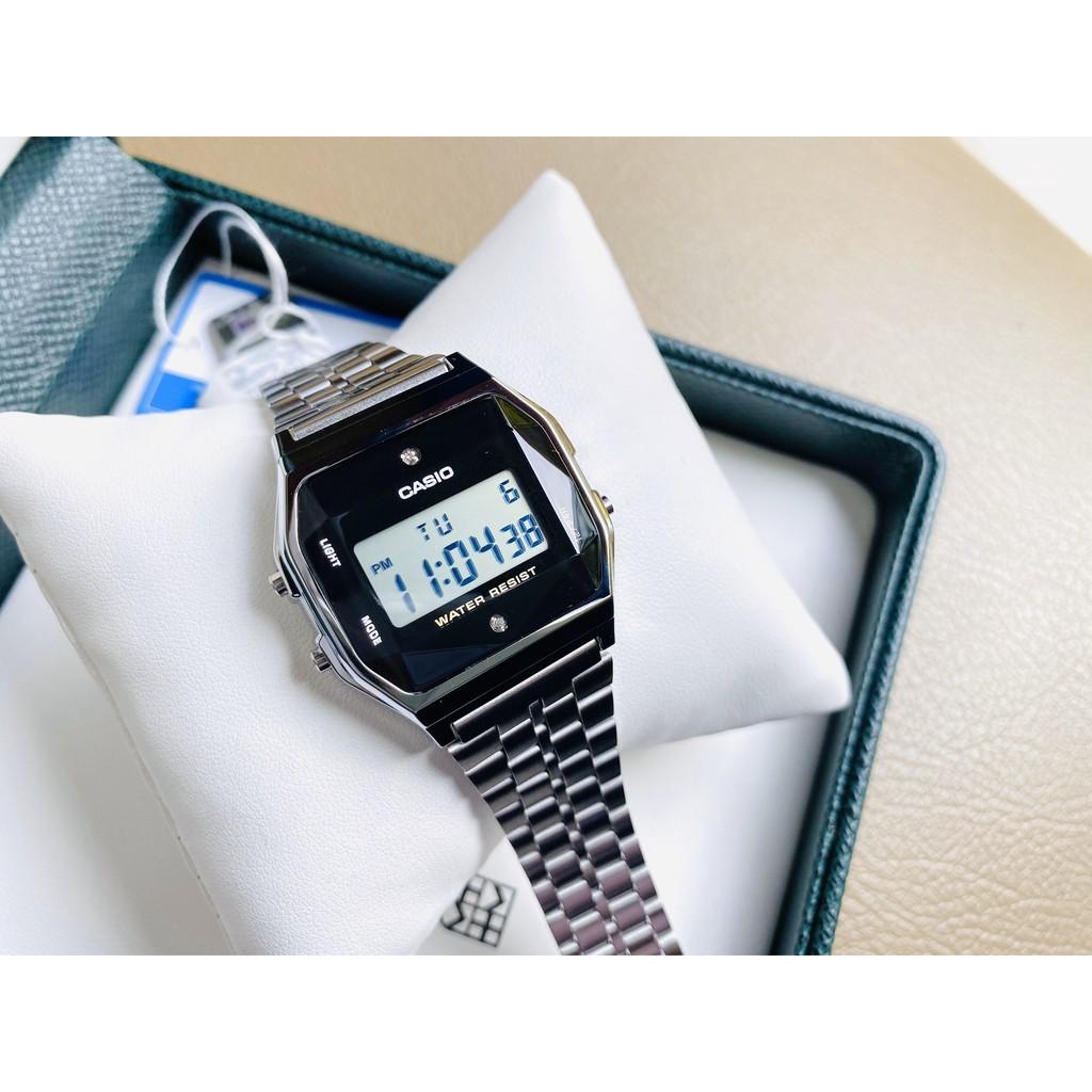 Đồng Hồ Unisex Dây Thép Casio A159WAD-1DF Kim Cương Tự Nhiên | Made in Japan | Pin 7 Năm