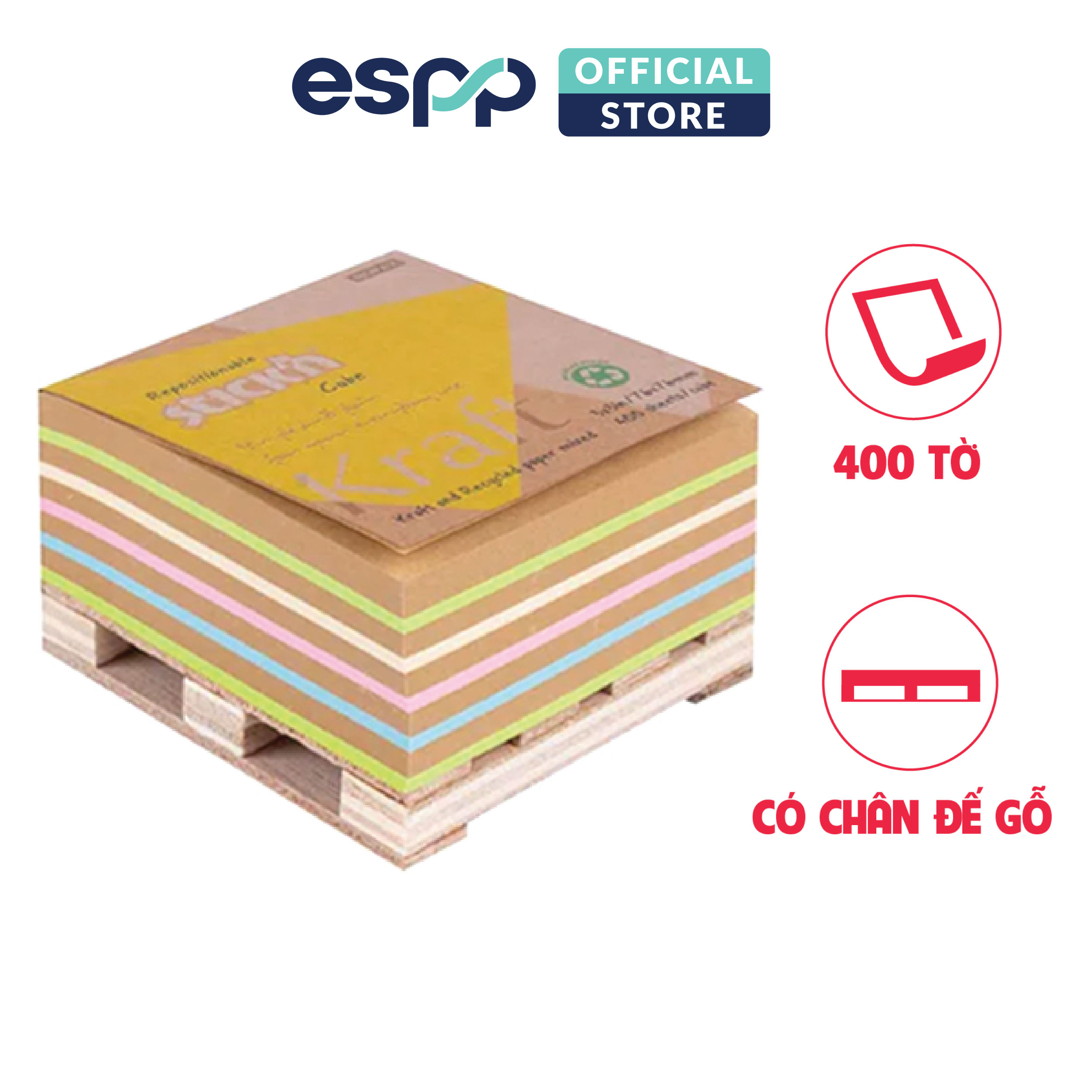 400 tờ Giấy note Kraft khối vuông có chân đế để bàn - 8x8cm - Stick'n