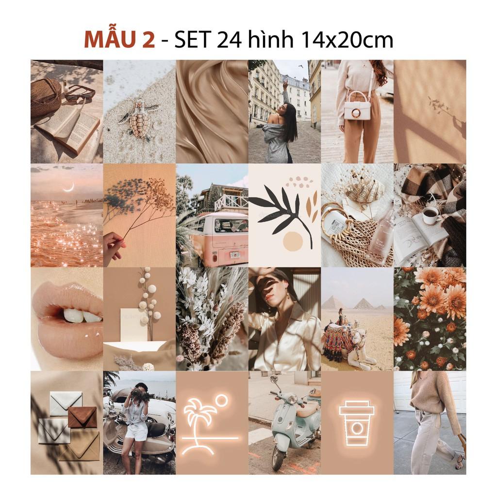 Set 24 hình Wall Collection Sticker dán tường trang trí decor phòng ngủ instargram - theme Be 1302