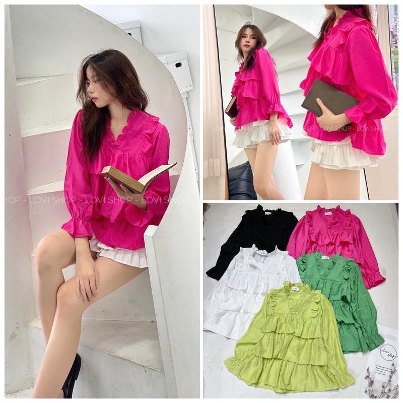 Áo bèo tầng babydoll xanh bơ nhiều màu Lovi
