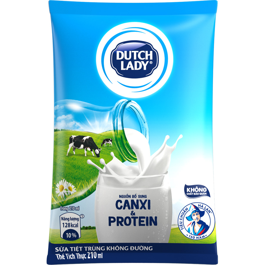 Thùng 48 Bịch Sữa Tiệt Trùng Dutch Lady Cô Gái Hà Lan Không Đường (48X180ml)