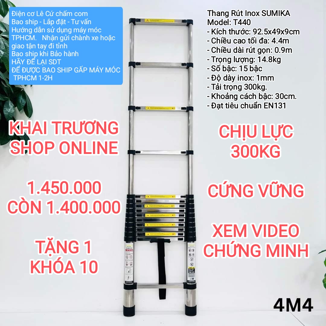 Thang rút đơn INOX Sumika 4m4 - Bao ship gấp 1-2H