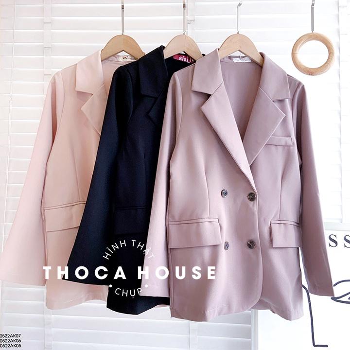 Áo blazer khoác vest công sở túi nấp 4 nút trơn THOCA HOUSE đen, nude, nâu, mặc đi làm phối đồ xinh