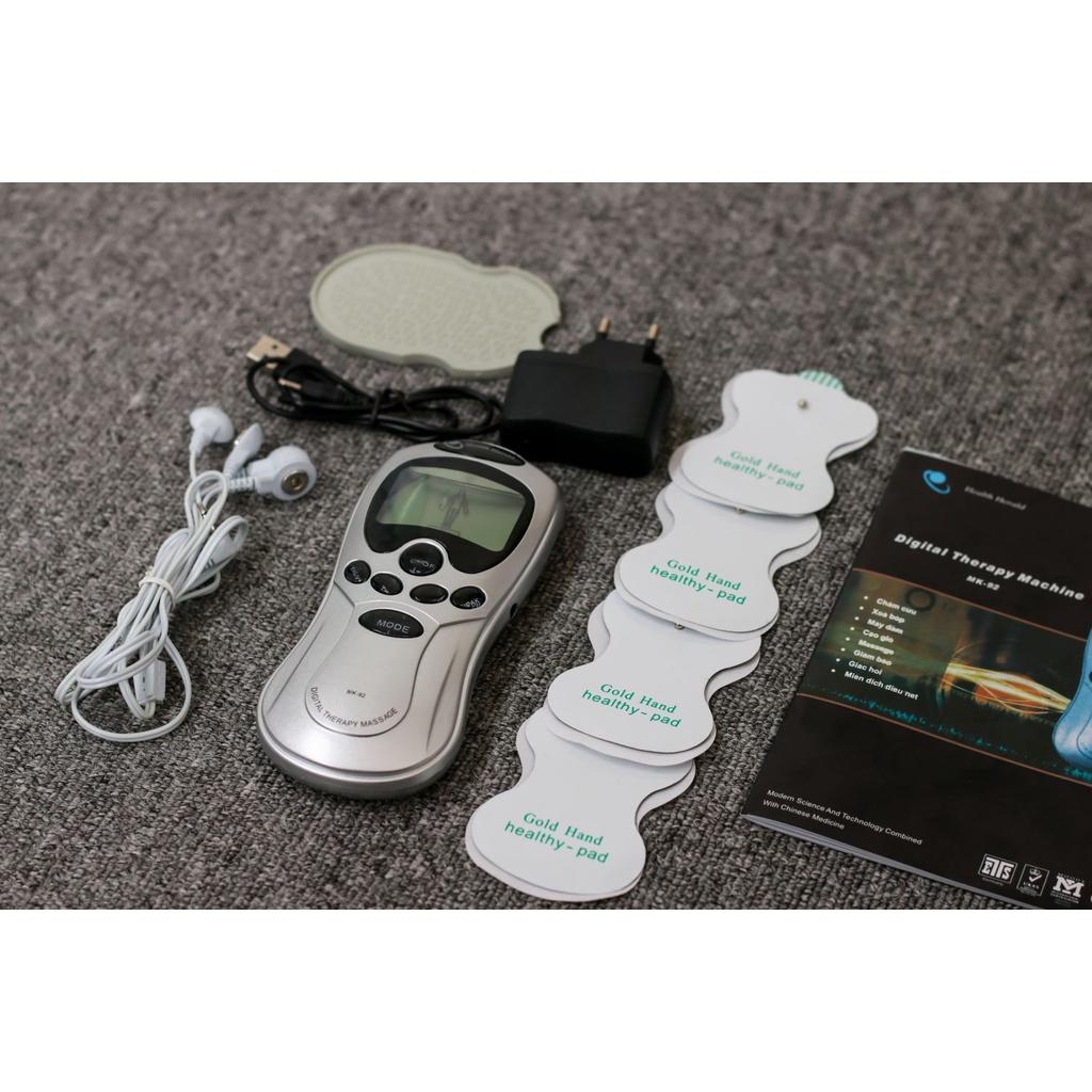 Combo máy massage vật lý trị liệu cổ vai gáy 4 miếng dán và máy massage mặt dùng pin