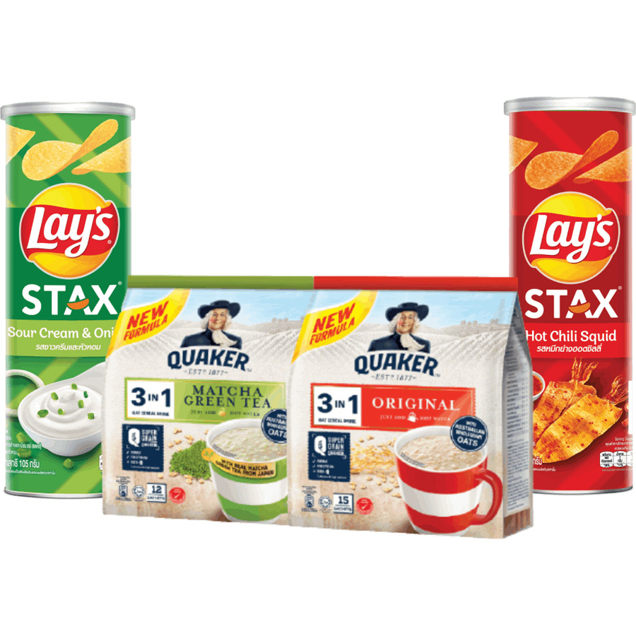 Combo 4 món Cho cả nhà: Yến mạch Quaker và Bánh snack khoai tây miếng Lay's Stax Thái