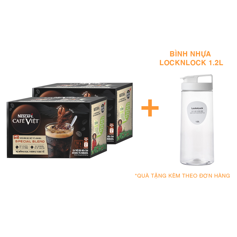 Combo 2 Hộp Cà Phê Đen Hòa Tan Arabica Và Robusta Nescafé Café Việt (Hộp 12 Gói x 16g) - [Tặng Bình Nhựa Locknlock 1.2L]