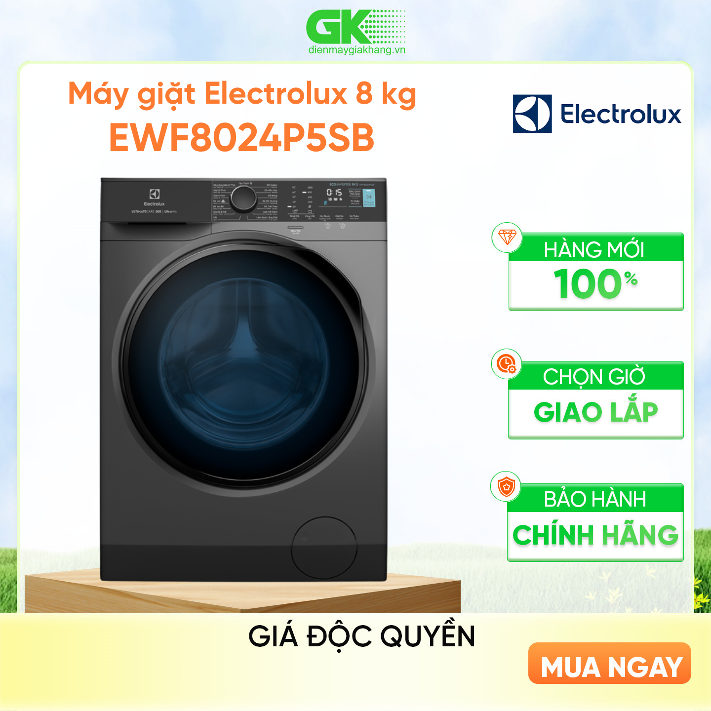 Máy Giặt Electrolux Inverter 8 kg EWF8024P5SB Cửa Trước - Hàng Chính Hãng - Chỉ Giao HCM