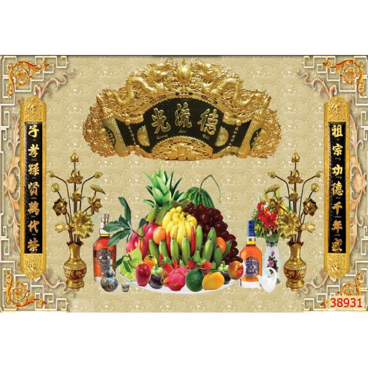 Tranh dán tường 3d trang trí ban thờ giấ rẻ đẹp chất liệu decal pp keo sẵn bóc dán atk9