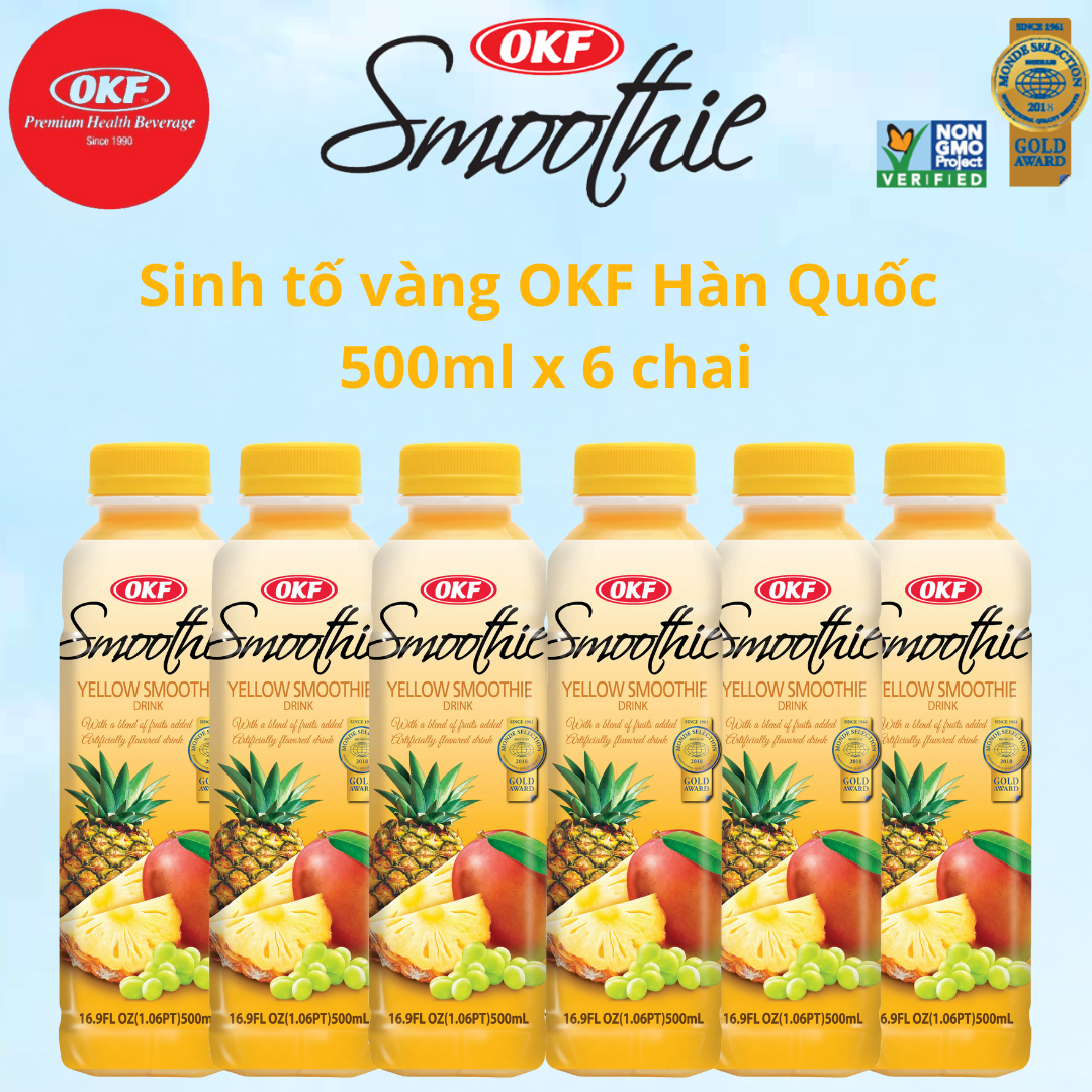 Nước sinh tố trái cây vàng (Nho trắng - Dứa - Xoài) OKF Hàn Quốc 500ml x 6 chai