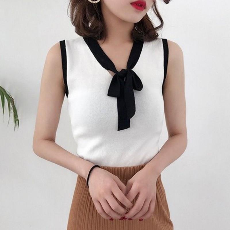 Áo Tank Top dệt kim cổ chữ V phong cách Hàn Quốc