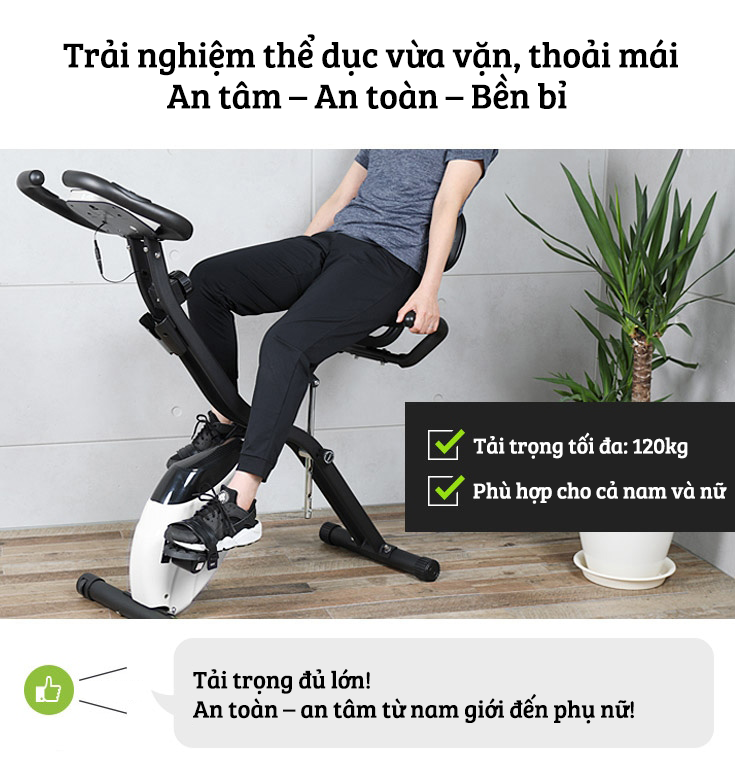 Xe đạp thể thao tại nhà gấp gọn 10 cấp độ kháng lực cảm biến nhịp tim hoạt động êm ái tải trọng 120kg