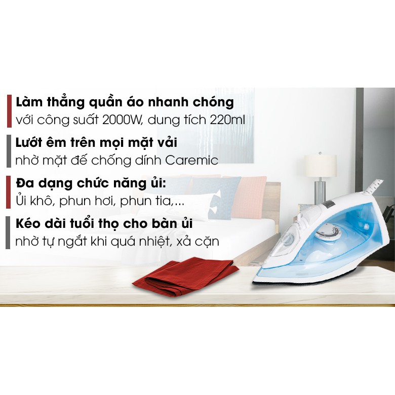 Bàn là hơi nước cầm tay Philips GC1740, công suất 2000W, phun hơi tự động, bảo hành 2 năm| Hàng Chính Hãng