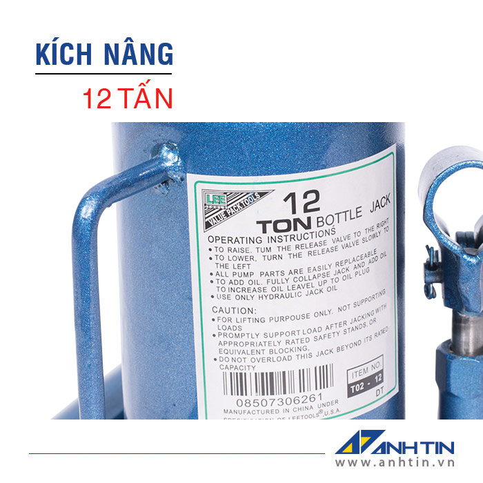 Con đội 12 tấn | Kích nâng xe ô tô xe tải | Kích thủy lực | 12 tấn | Chiều cao nâng 125mm | Chiều cao ren 60mm