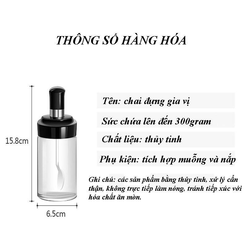 Lọ đựng gia vị thủy tinh, hũ đựng gia vị kèm muỗng thìa cao cấp hàng đẹp