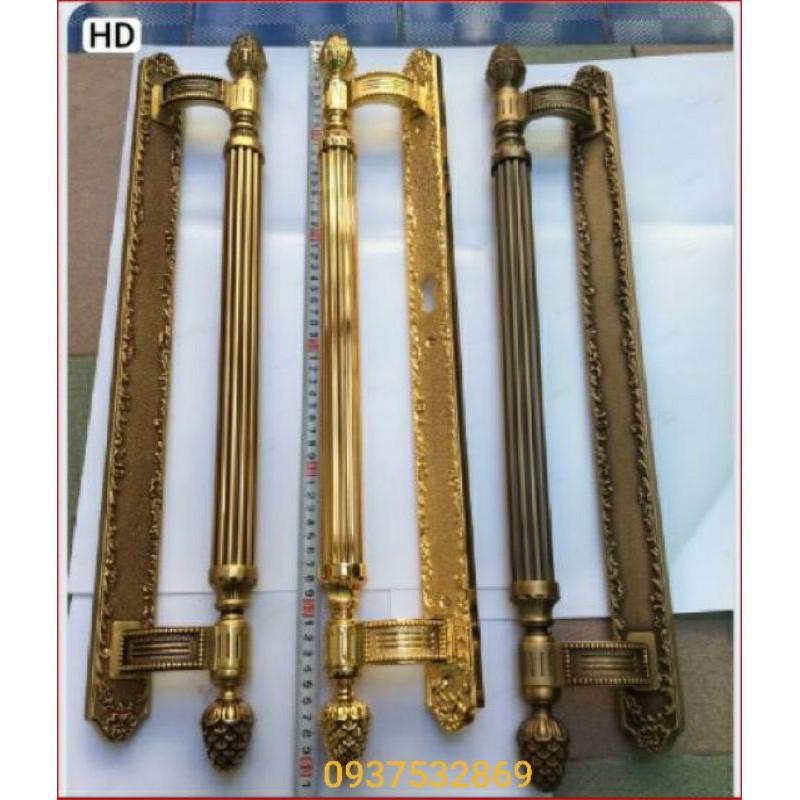 Khóa cửa gỗ kèm tay nắm đồng thau vàng 24k