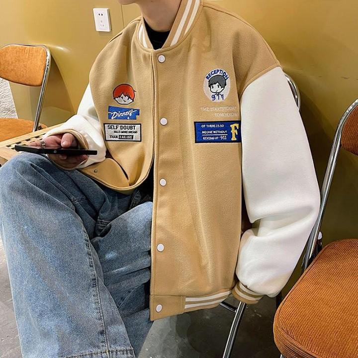 Áo Khoác Bomber Jacket Nỉ Bông Unisex Nam Nữ in Baby F Phong Cách Hàn Quốc Hot Trend 2022