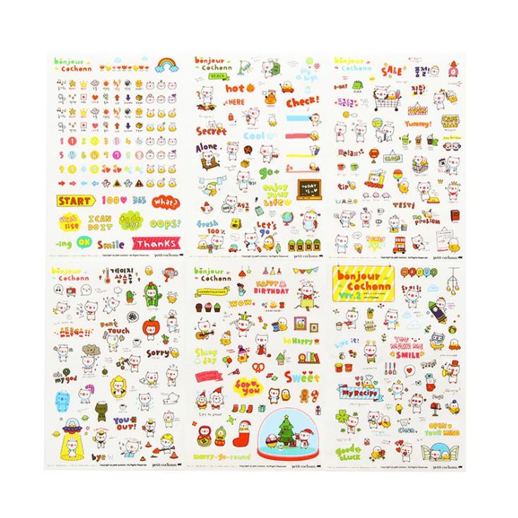 Bộ 6 Tấm Nhãn Dán Sticker Trang Trí Sổ Kế Hoạch Nhật Ký Bonjour Cochonn V2