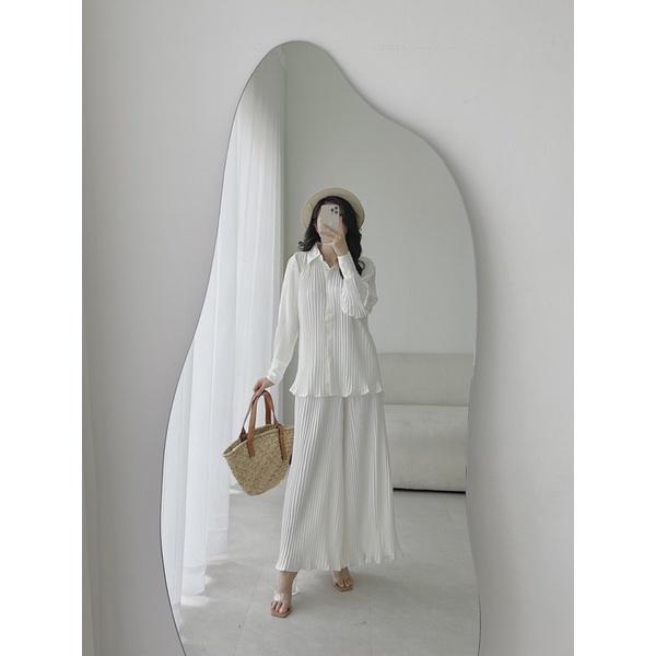 Set áo sơ mi quần dập li Wabisabi N3004 trắng size S