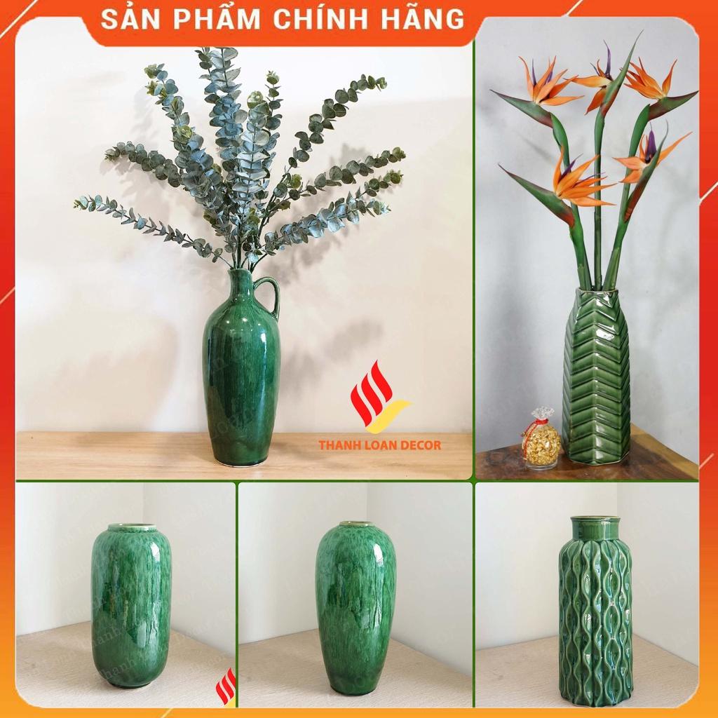 Lọ hoa gốm Bát Tràng cỡ to cao 32 cm - Bình hoa trang trí decor - Men xanh hỏa biến