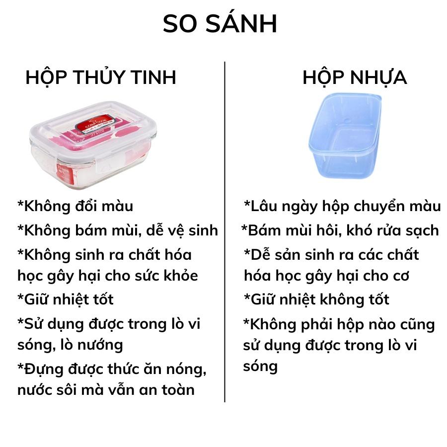 Bộ 3 Hộp Thủy Tinh Hình Vuông COBACOOK Chịu Nhiệt 520ml Và Túi Giữ Nhiệt- CCS53BB