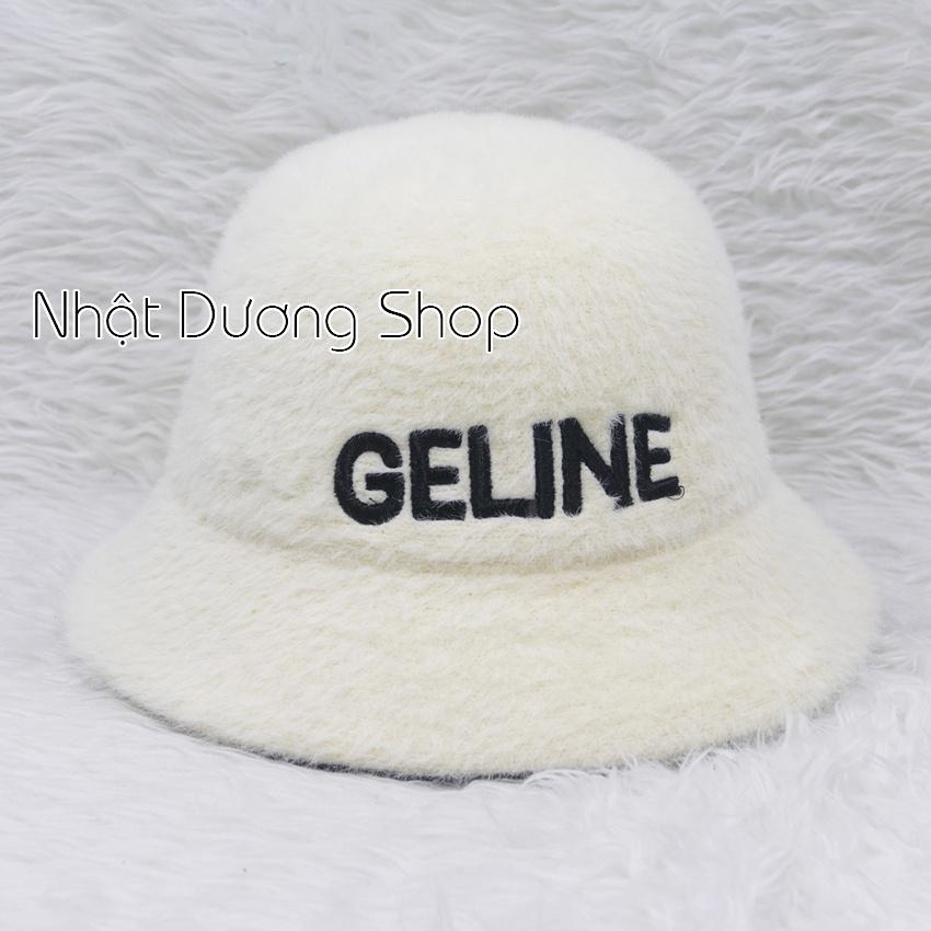 Mũ bo cụp lông thỏ, nón tai bèo vành tròn hàng quảng châu thêu chữ Geline, vành 5cm phù hợp cho bạn nữ đội đi du lịch.