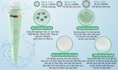 Máy rửa mặt massage kết hợp tẩy trang đa năng 4 in 1 - HACHIKA