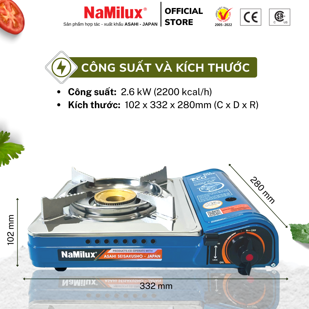 Bếp gas Mini NaMilux NH-P2911PS - Công suất tối đa 2,6 KW - hàng chính hãng