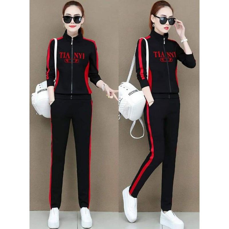 Bộ đồ thể thao áo khoác thêu chữ